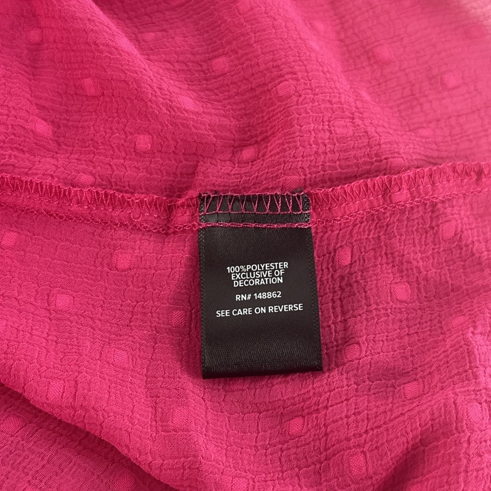 Torrid Chiffon Clip Dot Ruffle Neck Tie Blouse Pink Peacock Swiss Dot Size 1 - Picture 8 of 9